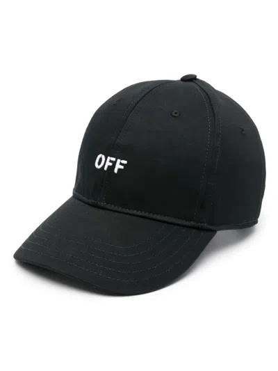 Shop Off-white Black Cotton Drill Baseball Cap With Embroidered Off Logo For Women