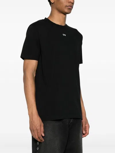 Shop Off-white Black Cotton T-shirt With Contrasting Logo Print And Authenticity Qr Code