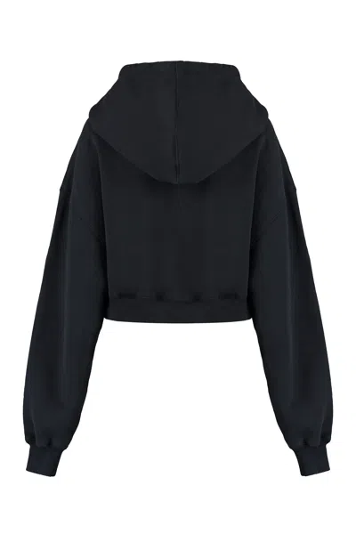 Shop Off-white Black Cropped Hoodie With Ribbed Cuffs And Lower Edge For Women