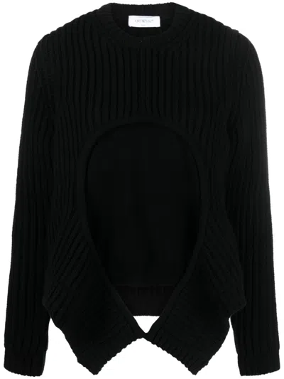 Shop Off-white Black Cut-out Wool Sweater For Women