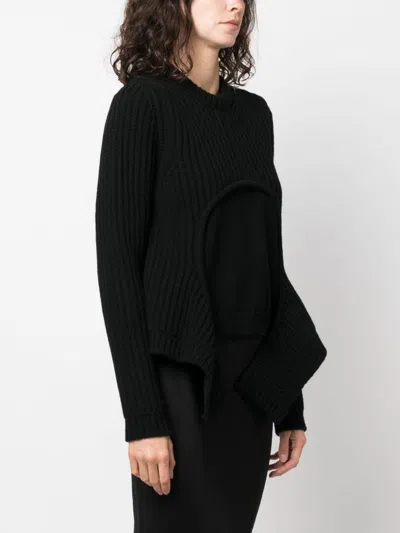 Shop Off-white Black Cut-out Wool Sweater For Women