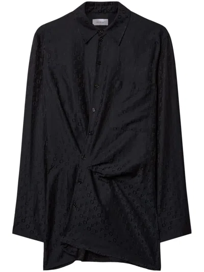 Shop Off-white Black Jacquard Shirt Dress With Off Motif And Asymmetric Button Closure