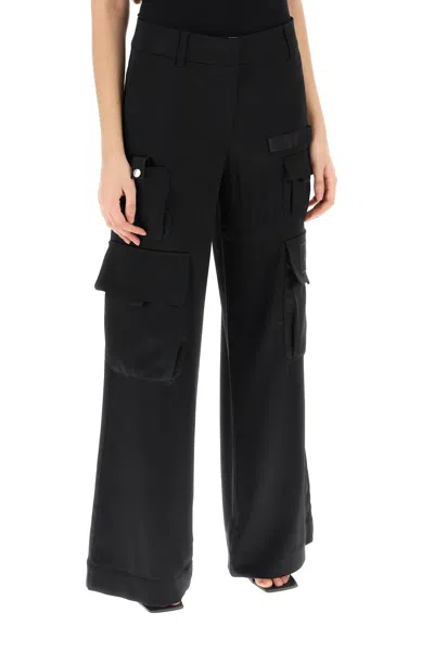 Shop Off-white Black Satin Cargo Trousers For Women