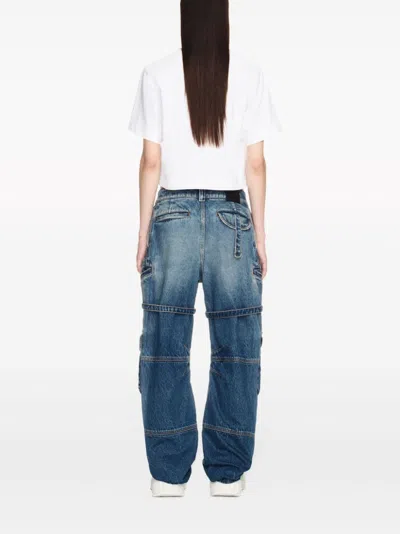 Shop Off-white Distressed Cotton Denim Cargo Jeans With Harness Details In Blue