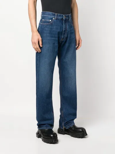 Shop Off-white Men's High-waist Straight-leg Jeans In Indigo Blue In Denim