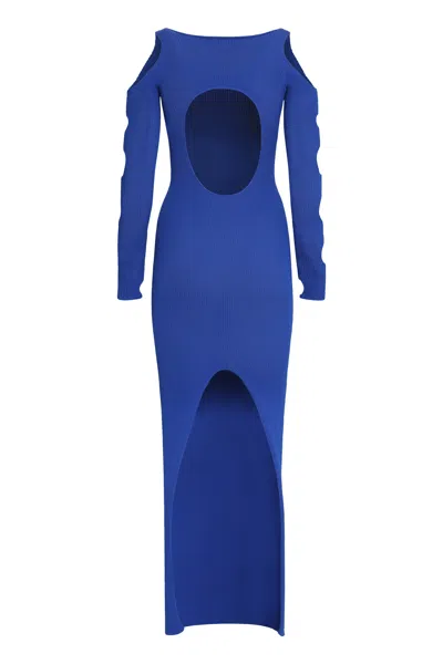Off-white Cut-out Net Long Dress In Blue