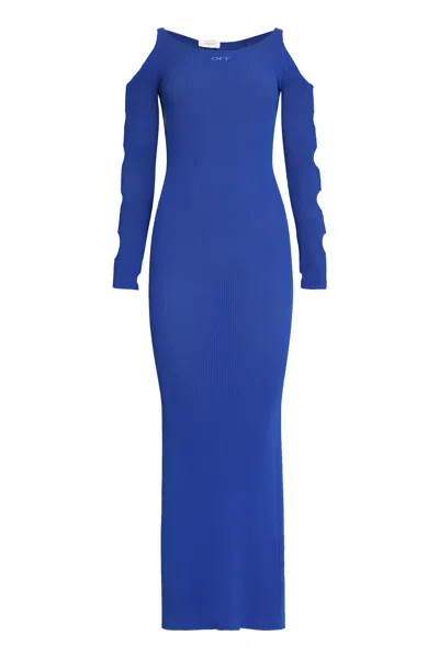 Off-white Cut-out Net Long Dress In Blue