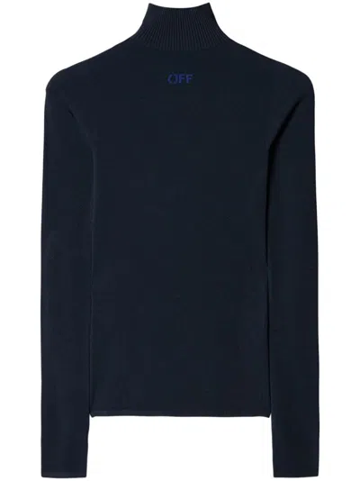 Shop Off-white Cobalt Blue High Neck Knit Sweater For Women