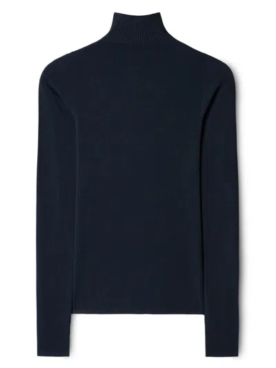 Shop Off-white Cobalt Blue High Neck Knit Sweater For Women