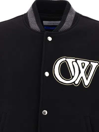 Shop Off-white Men's Black Wool Blend Varsity Bomber Jacket