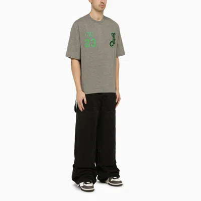 Shop Off-white Men's Grey Skate T-shirt Featuring Green Varsity Graphic Print