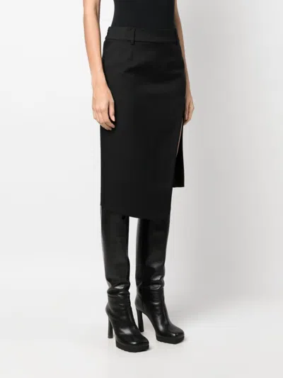 Shop Off-white Sleek Black Tailored Midi Skirt For Women