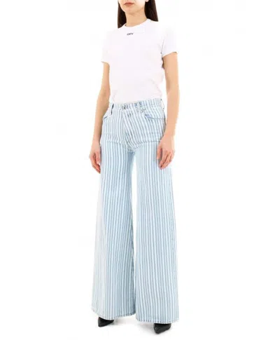 Shop Off-white Striped Palazzo Pants In White And Light Blue For Women