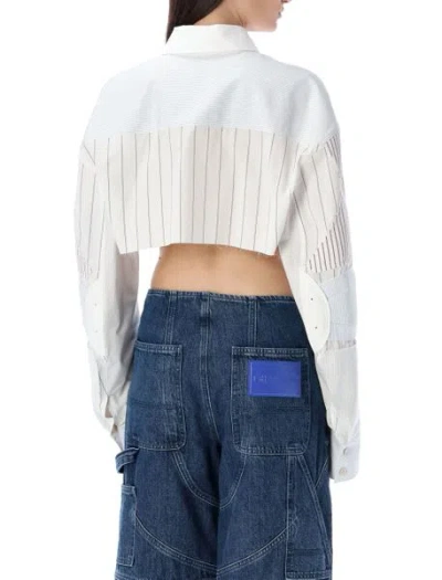 Shop Off-white White Cropped Motorcycle Shirt With Striped Details And Embroidered Logo