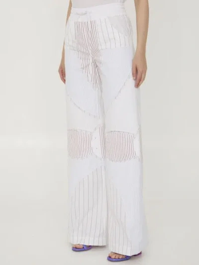 Shop Off-white White Motorcycle Pants In Cotton Poplin With Striped Details