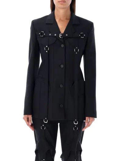 Shop Off-white Women's Black Cargo Jacket With Adjustable Belt Closure