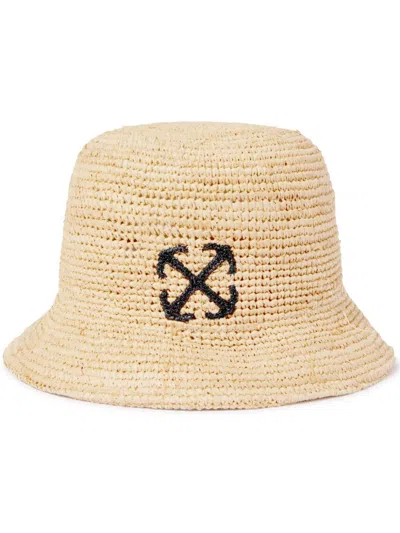 Shop Off-white Women's Ss24 Raffia Bucket Hat In Beige