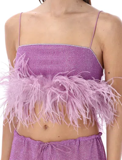 Shop Oseree Glicine Feather Top For Women: Thin Straps & Tone-on-tone Feathers By Oserée Swimwear In Lavender