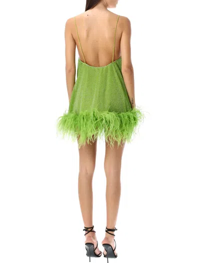 Shop Oseree Vibrant And Chic: Lumière Feather Mini Dress For Women In Lime