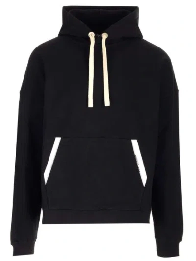 Shop Palm Angels Black Cotton Hoodie With Ribbed Cuffs And Lower Edge For Men