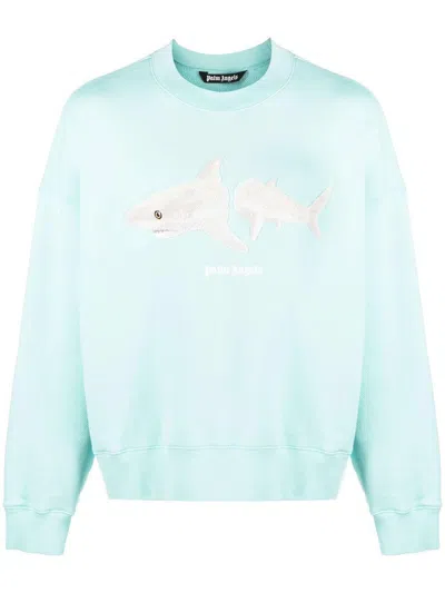 Shop Palm Angels Embroidered Cotton Sweatshirt With Shark Design For Men In Blue