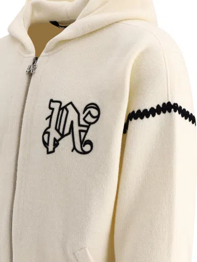 Shop Palm Angels Men's White Monogram Zipped Sweater For Ss24