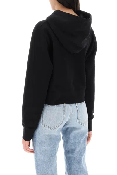 Shop Palm Angels Black Cropped Hoodie With Chic Monogram Embroidery
