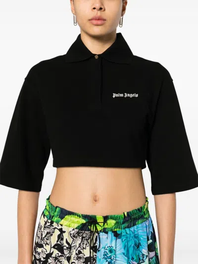 Shop Palm Angels Black Cropped Polo Shirt For Women