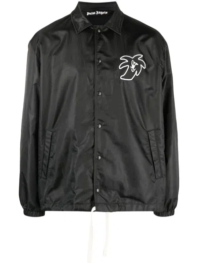 Shop Palm Angels Black Logo-print Lightweight Jacket For Men