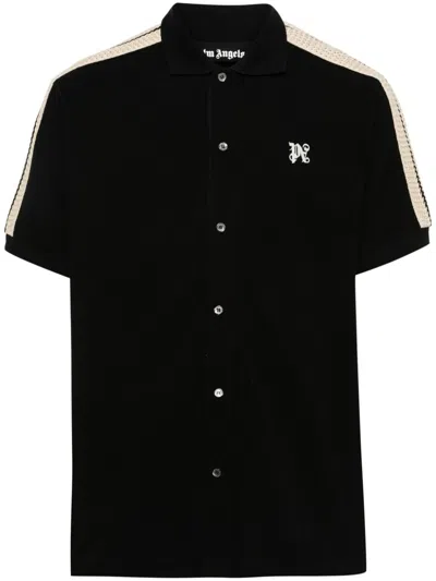 Shop Palm Angels Men's Black Short-sleeved Polo Shirt With Monogram For Ss24