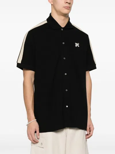 Shop Palm Angels Men's Black Short-sleeved Polo Shirt With Monogram For Ss24