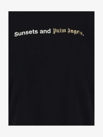 Shop Palm Angels Black Slogan Print Mock Neck T-shirt For Women