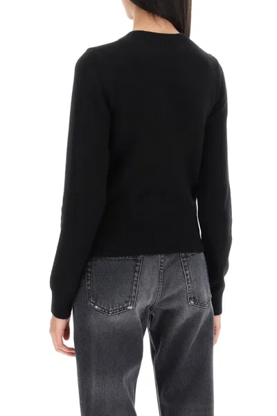 Shop Palm Angels Black Women's Wool-cashmere Blend Cropped Sweater With Logo Print