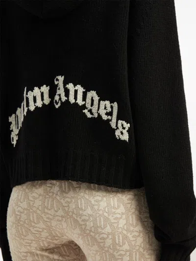 Shop Palm Angels Black Wool Blend Logo Hoodie For Women