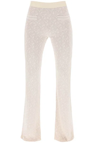 Shop Palm Angels Striped Knit Trousers With Metallic Detailing In White