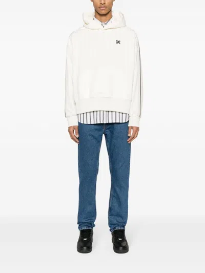 Palm Angels Monogram-embossed Straight-leg Jeans In Light Blue