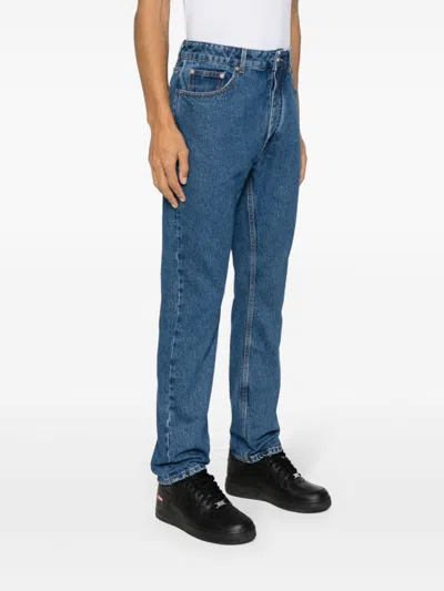 Palm Angels Monogram-embossed Straight-leg Jeans In Light Blue