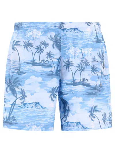 Shop Palm Angels Light Blue Sunset Swimshorts For Men
