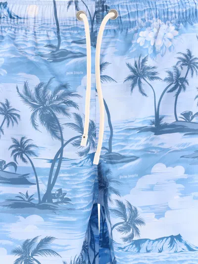Shop Palm Angels Light Blue Sunset Swimshorts For Men