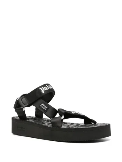 Shop Palm Angels Men's Black Strap Sandals For Ss24