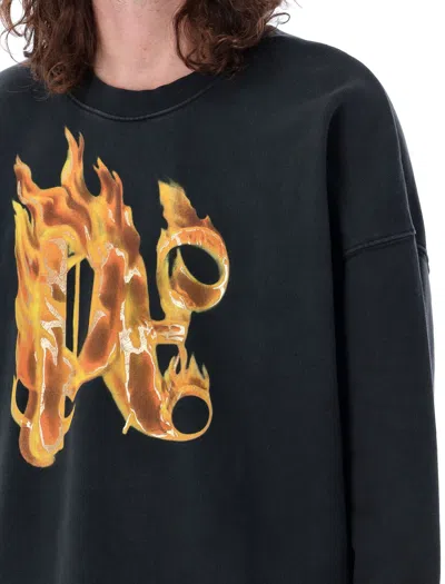 Shop Palm Angels Men's Burning Monogram Sweatshirt In Black