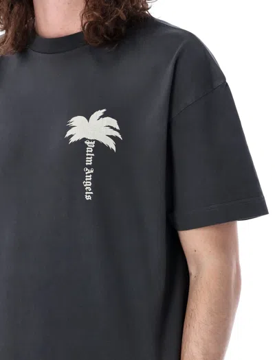 Shop Palm Angels Men's Grey Palm Tree Logo T-shirt