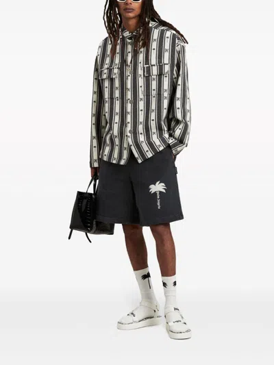 Shop Palm Angels Men's Striped Overshirt For Ss24 Season In Black