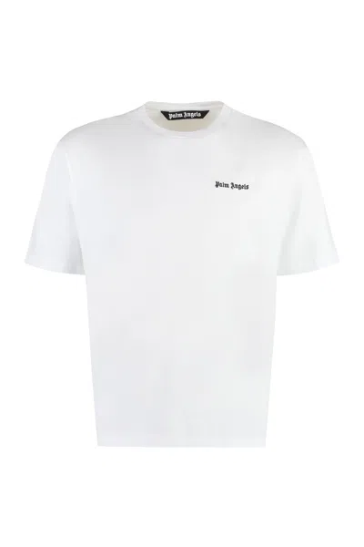 Shop Palm Angels Men's White Cotton Crew-neck T-shirt For Fw23