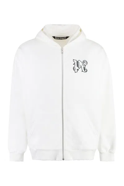 Shop Palm Angels Men's White Full-zip Hoodie For Fw23