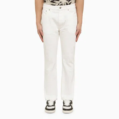 Shop Palm Angels Men's White Monogram Embroidered Regular Jeans For Ss24