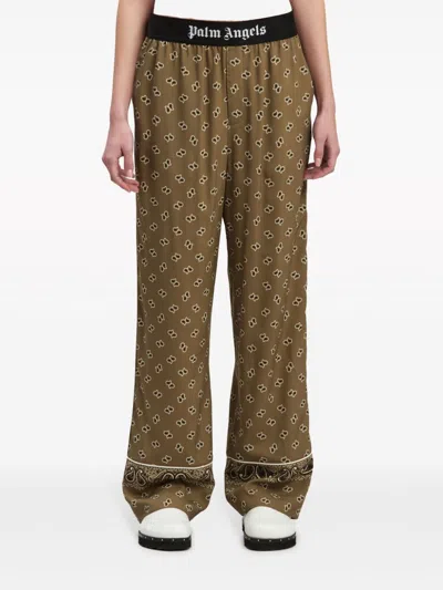 Shop Palm Angels Military Green Pants With Amebas Print In Militblack