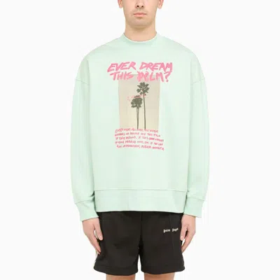 Shop Palm Angels Mint Green Cotton Crewneck Sweatshirt For Men