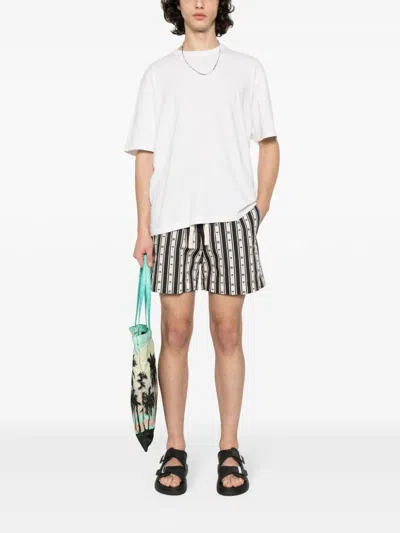 Shop Palm Angels Offwhite Striped Cotton Fashion Shorts For Men In White