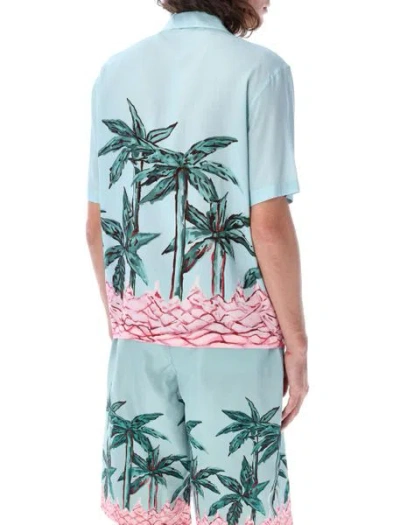 Shop Palm Angels Palm Tree Print Short-sleeved Shirt For Men In Blue